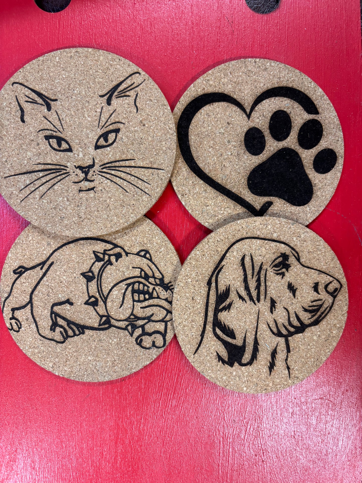 Cork Coasters Set of 4 Pets Cats Dogs