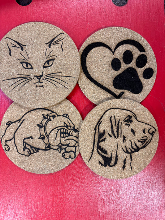 Cork Coasters Set of 4 Pets Cats Dogs