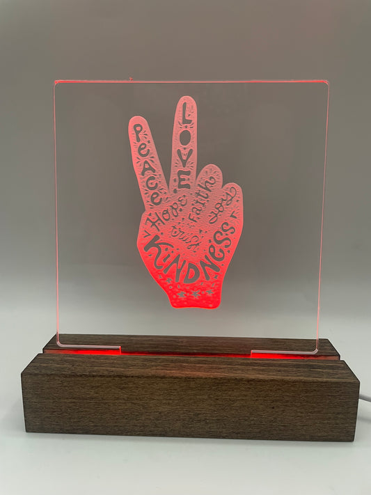 LED Acrylic Sign Peace Love Kindness Peace Sign