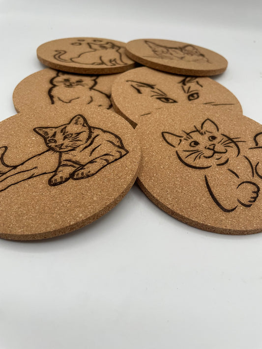 Cat Cork Coaster 6 Pack
