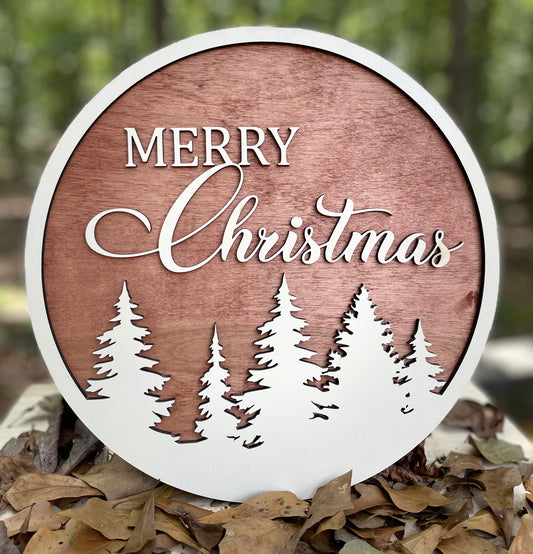 Christmas Sign-Merry Christmas Winter Trees