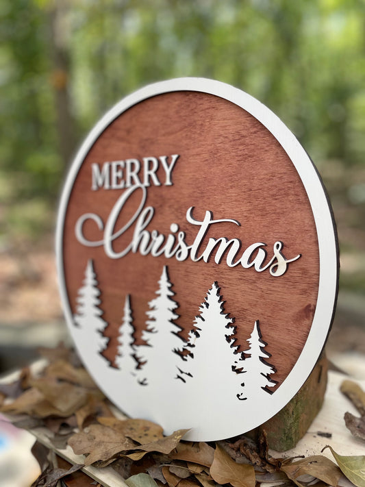 Christmas Sign-Merry Christmas Winter Trees