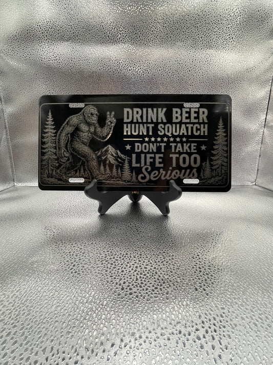 Gloss Black Aluminum Car Tag Laser Engraved Big Foot