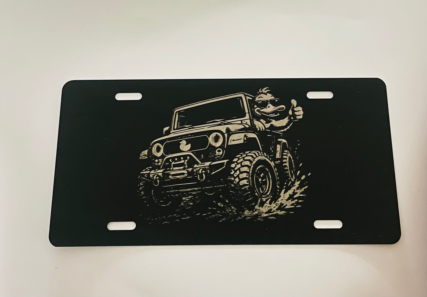 Black License Plate Duck Thumbs Up Car Tag