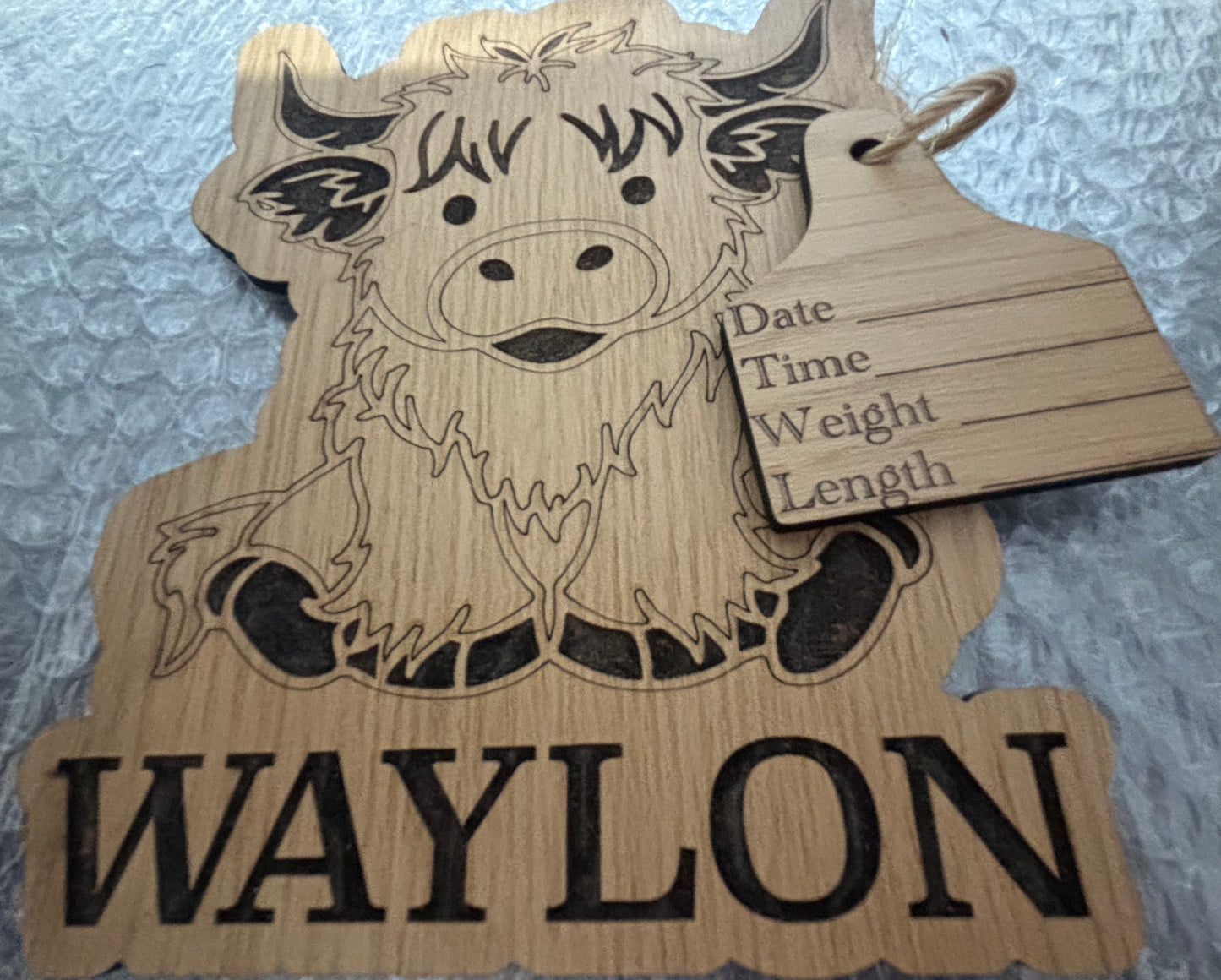 Personalized Highland Cow Baby Birth Announcement