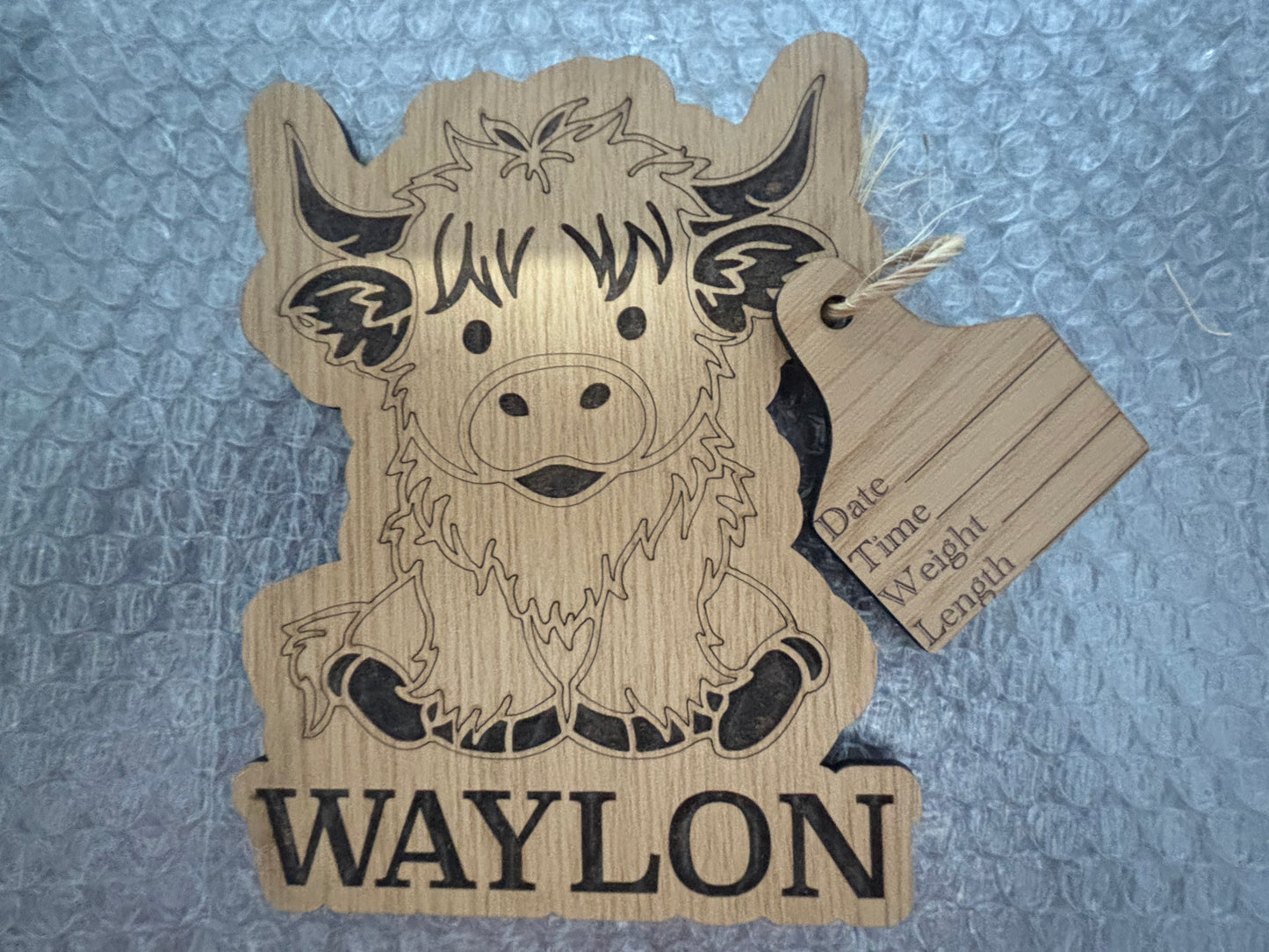 Personalized Highland Cow Baby Birth Announcement