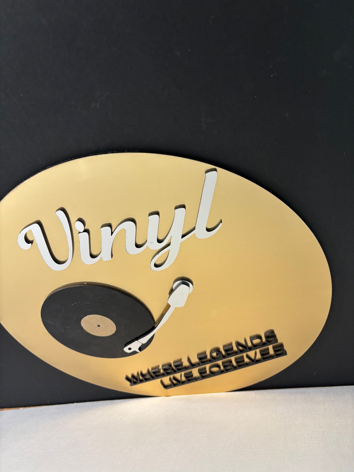 Music Sign “Vinyl Where Legends Live Forever" Round Acrylic