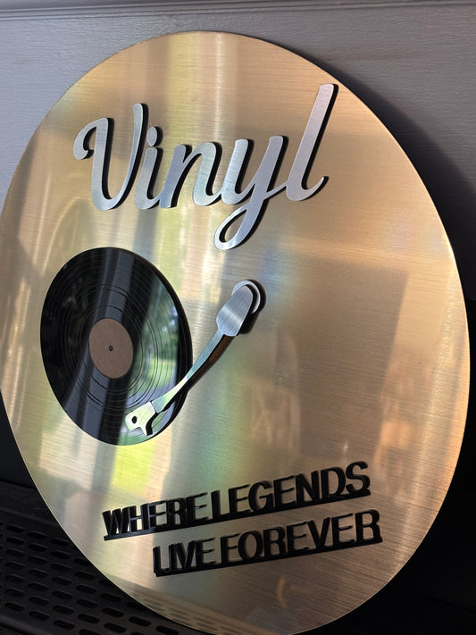 Music Sign “Vinyl Where Legends Live Forever" Round Acrylic