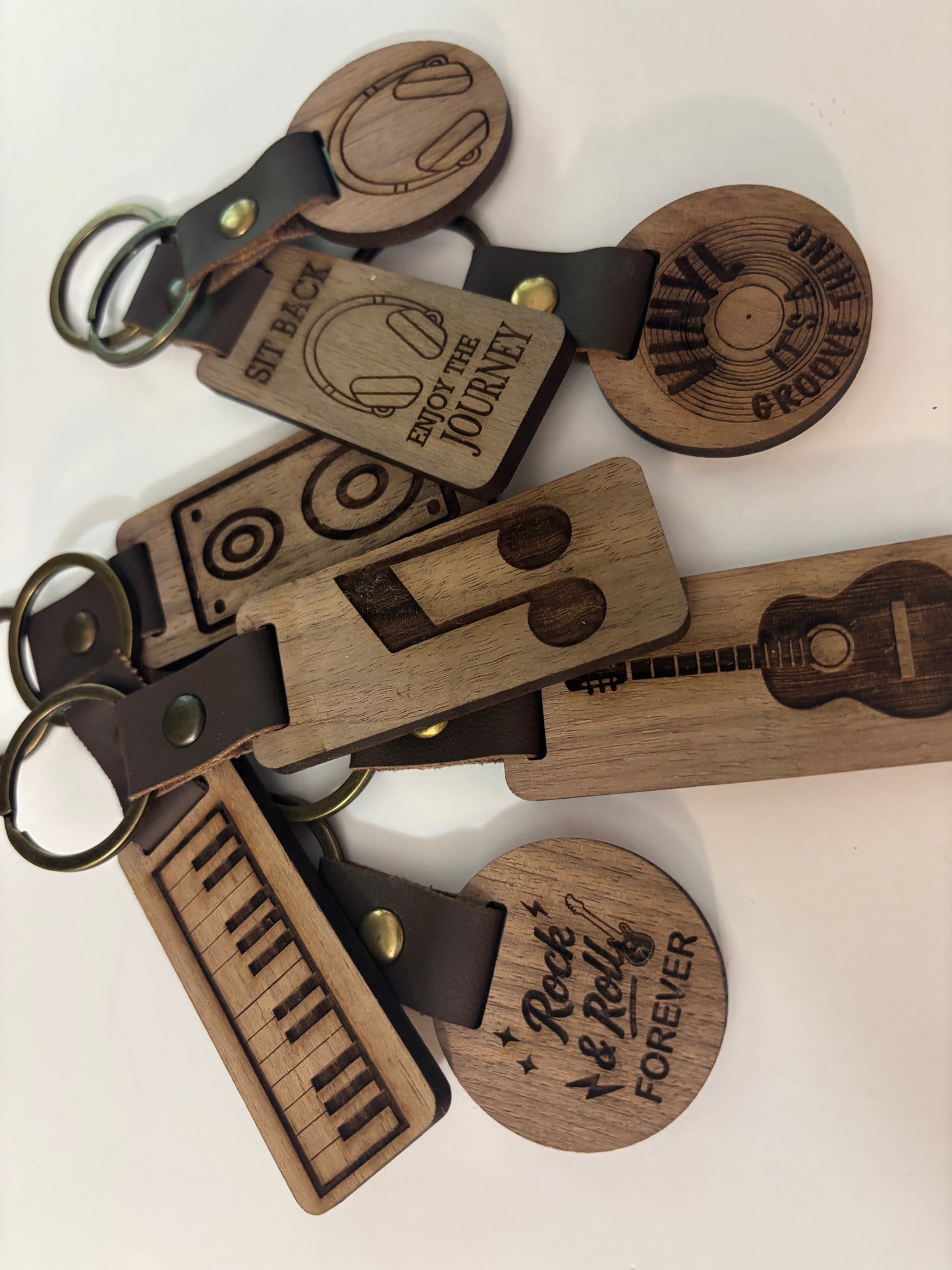 Piano Keyboard Wood Keychain