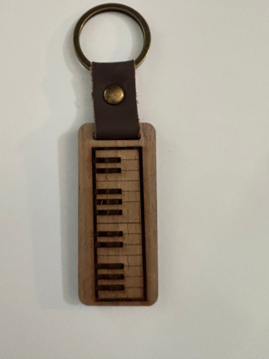 Piano Keyboard Wood Keychain