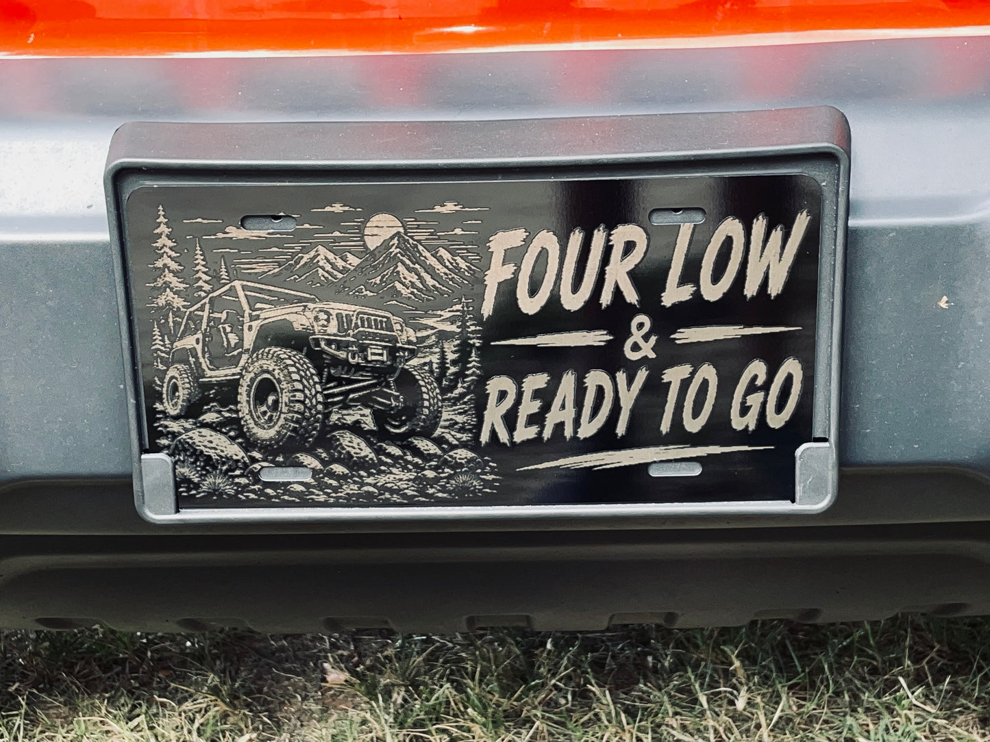 Black License Plate Four Low & Ready To Go Car Tag