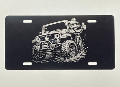 Gloss Black Aluminum Car Tag Laser Engraved Duck Thumbs Up