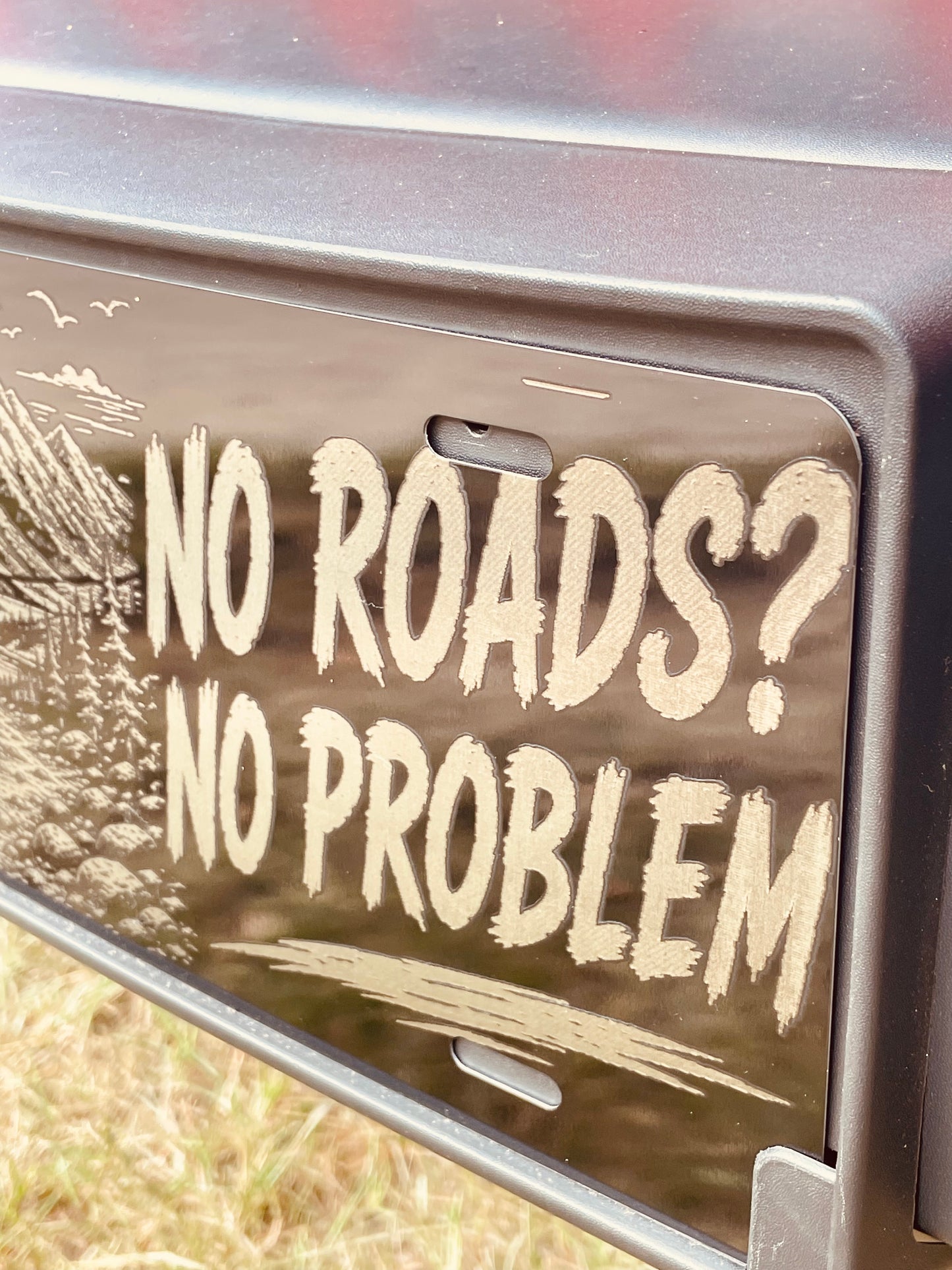 Black License Plate No Roads? No Problem Car Tag