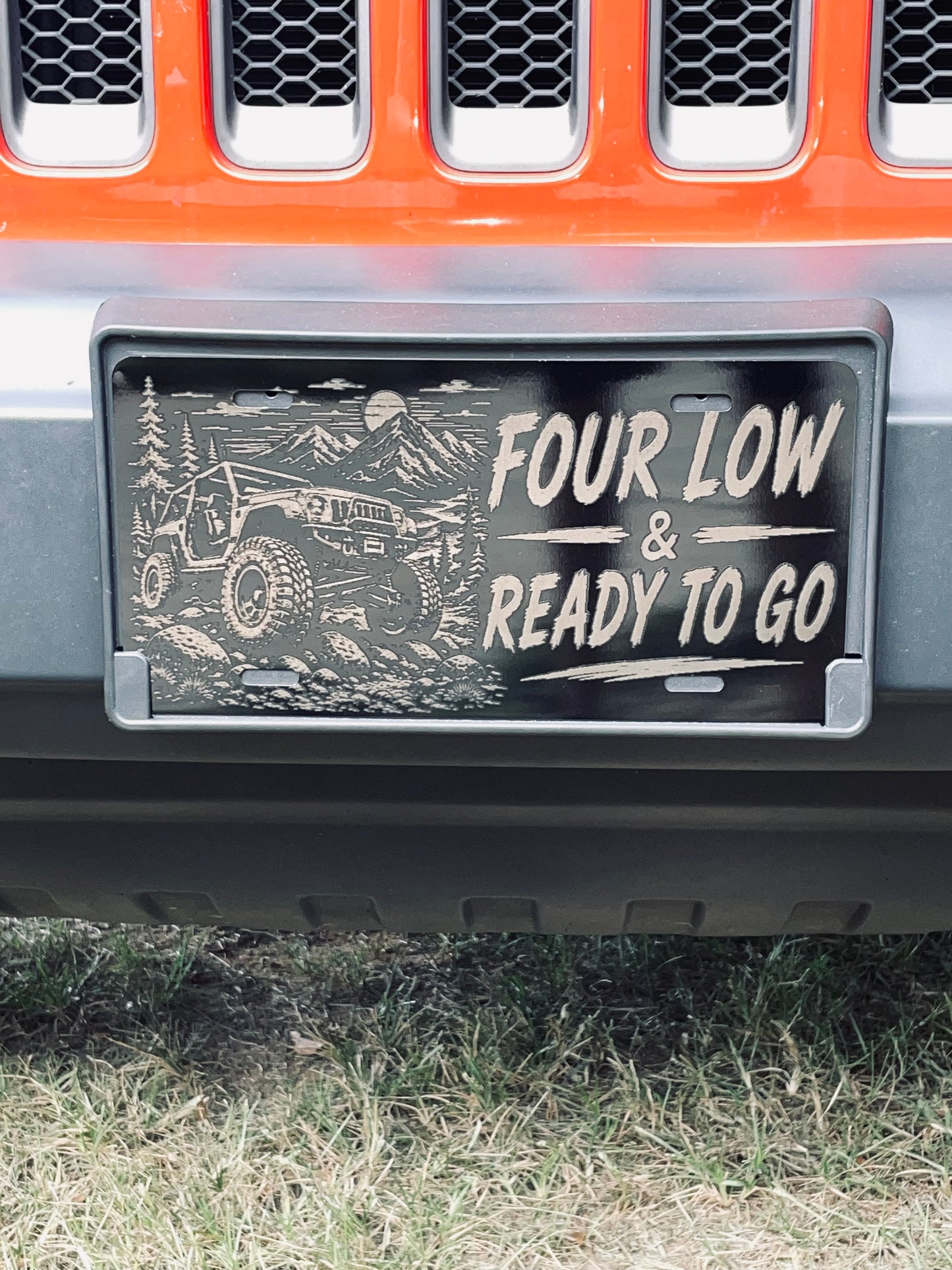Black License Plate Four Low & Ready To Go Car Tag