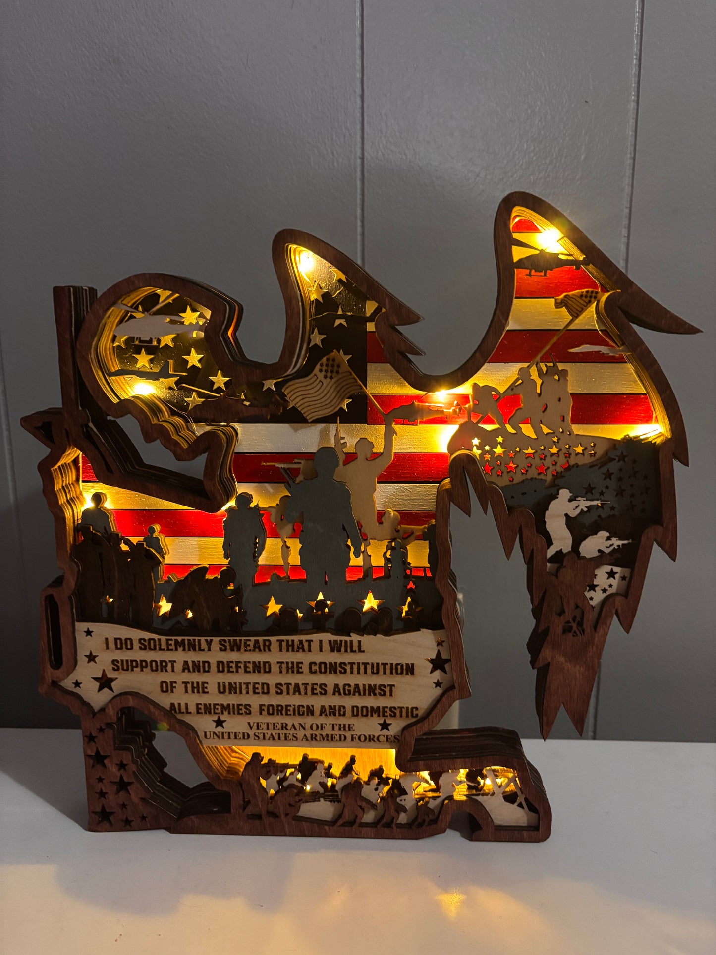American Soldier Veteran Lighted Layered Sign