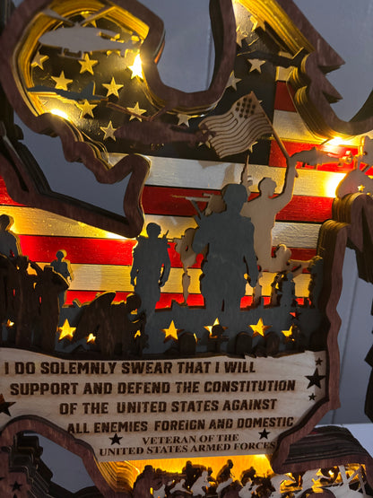 American Soldier Veteran Lighted Layered Sign