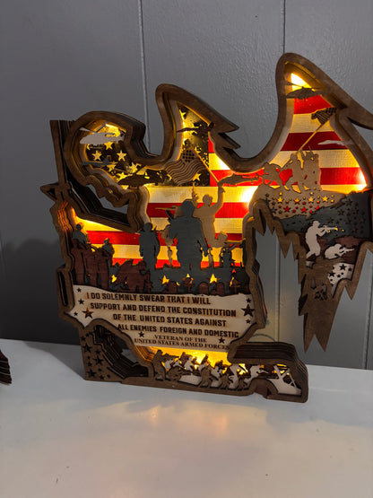 American Soldier Veteran Lighted Layered Sign