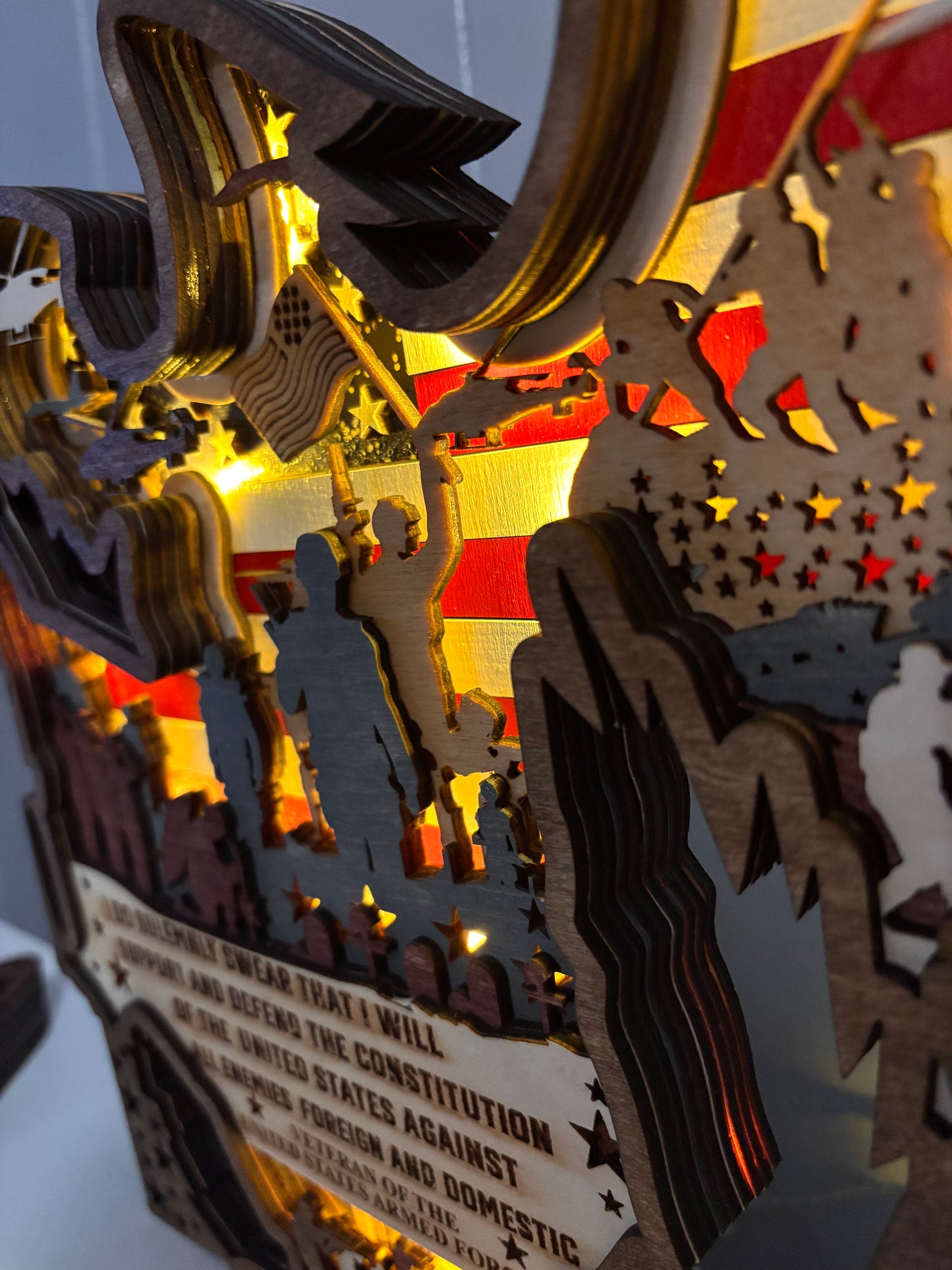 American Soldier Veteran Lighted Layered Sign