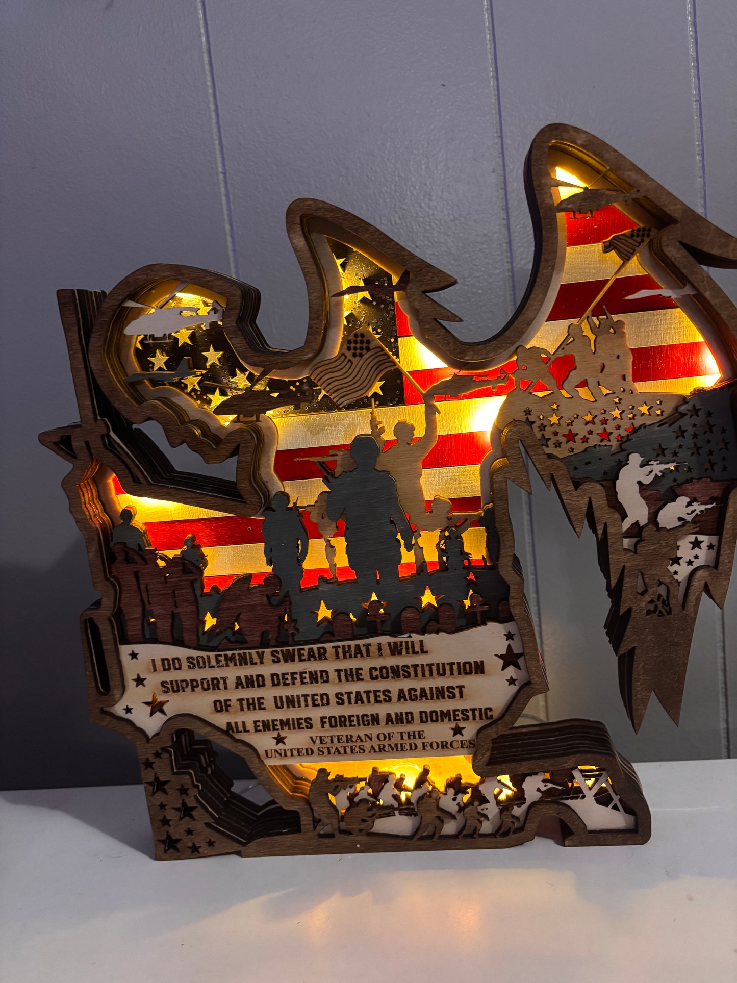 American Soldier Veteran Lighted Layered Sign