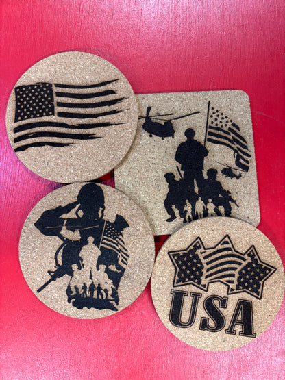 Cork Coasters Military Themed Patriotic