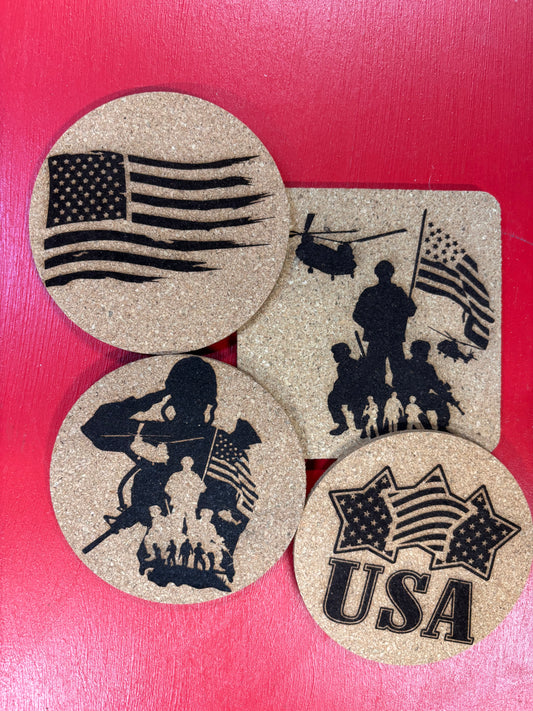Cork Coasters Military Themed Patriotic