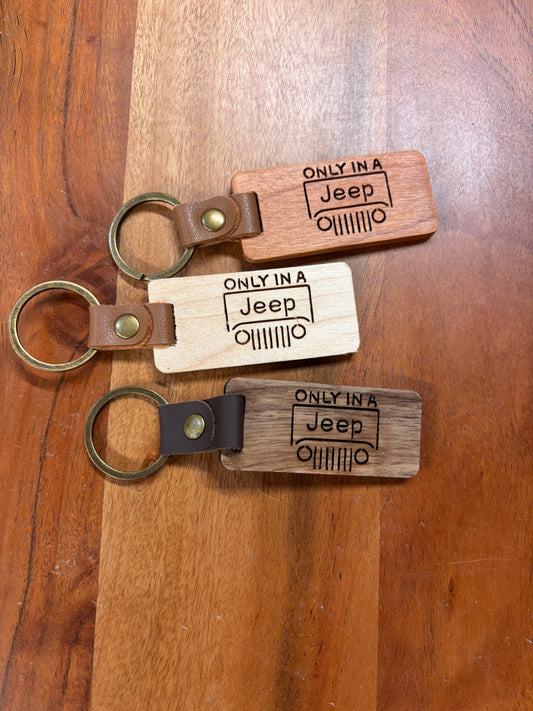 Keychain Laser Engraved Wood Jeep Lovers