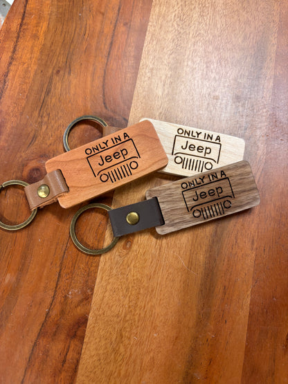 Keychain Laser Engraved Wood Jeep Lovers