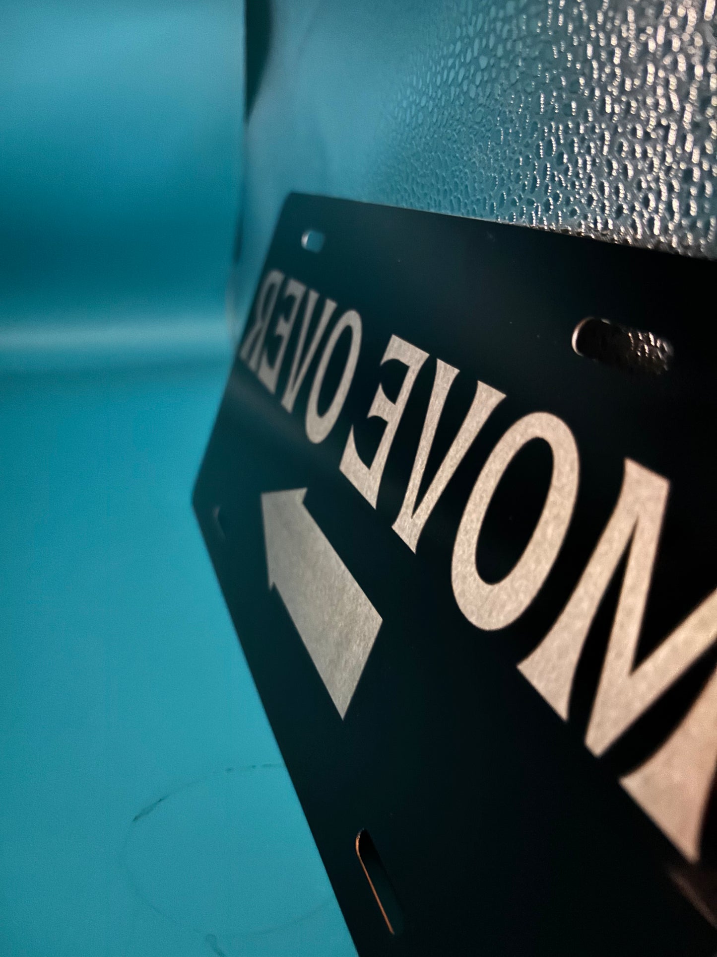 Black License Plate Reverse Letters MOVE OVER Car Tag