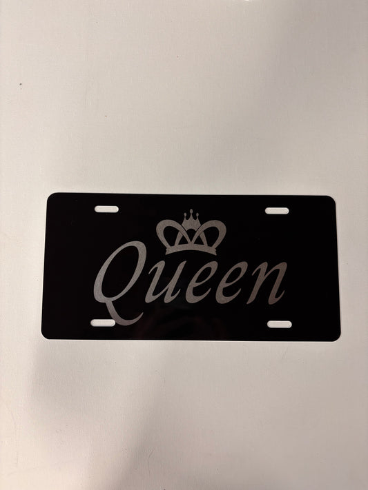 Gloss Black Aluminum Car Tag Laser Engraved Queen