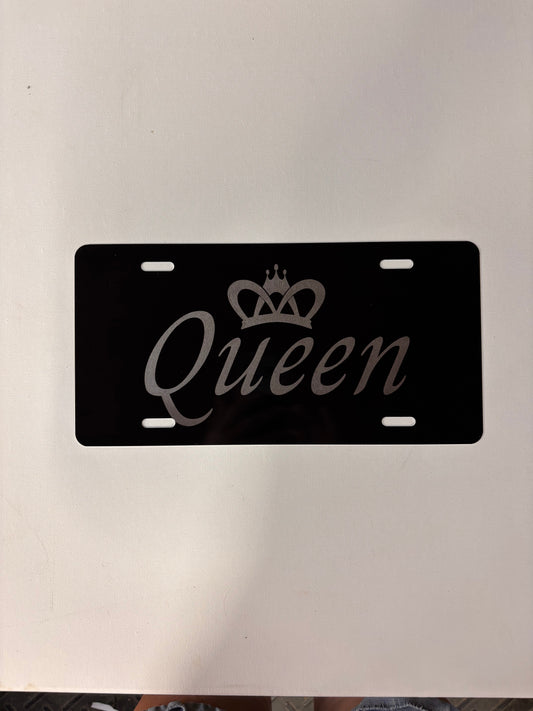 Gloss Black Aluminum Car Tag Laser Engraved Queen