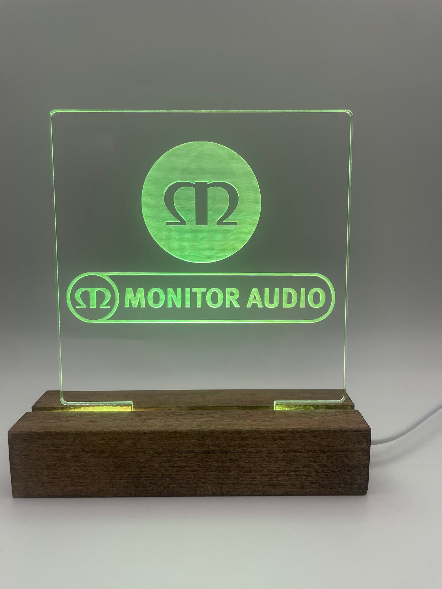 LED Acrylic Music Sign with Multi Color Wood Light Base Monitor Audio