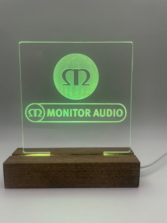 LED Acrylic Music Sign with Multi Color Wood Light Base Monitor Audio