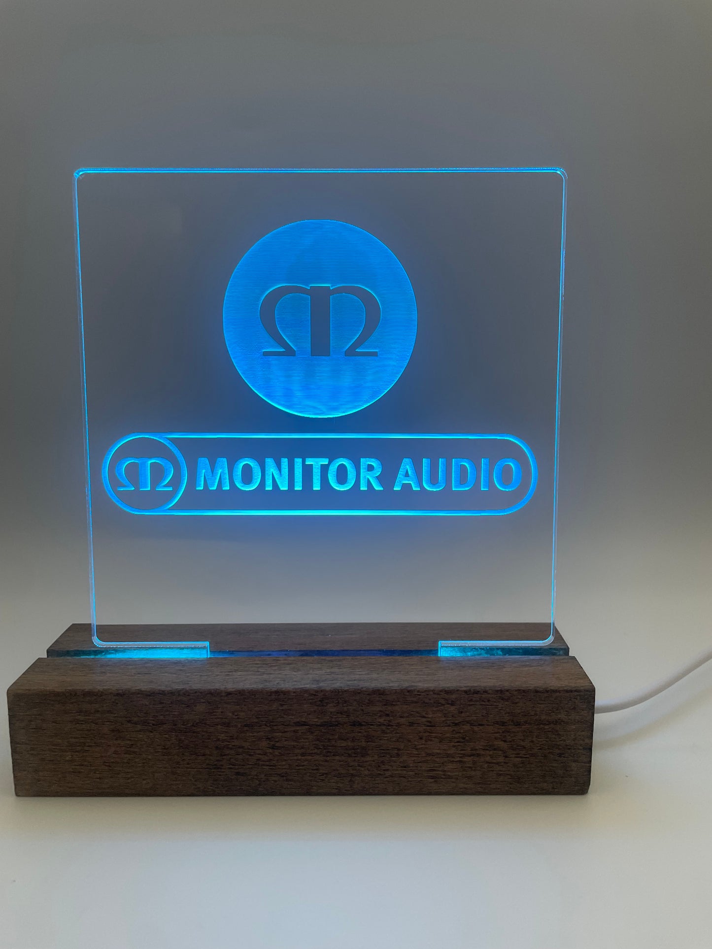 LED Acrylic Music Sign with Multi Color Wood Light Base Monitor Audio