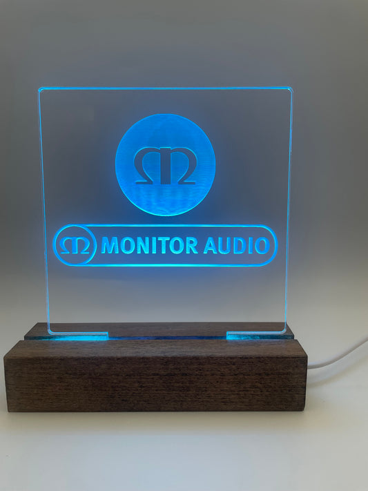 LED Acrylic Music Sign with Multi Color Wood Light Base Monitor Audio