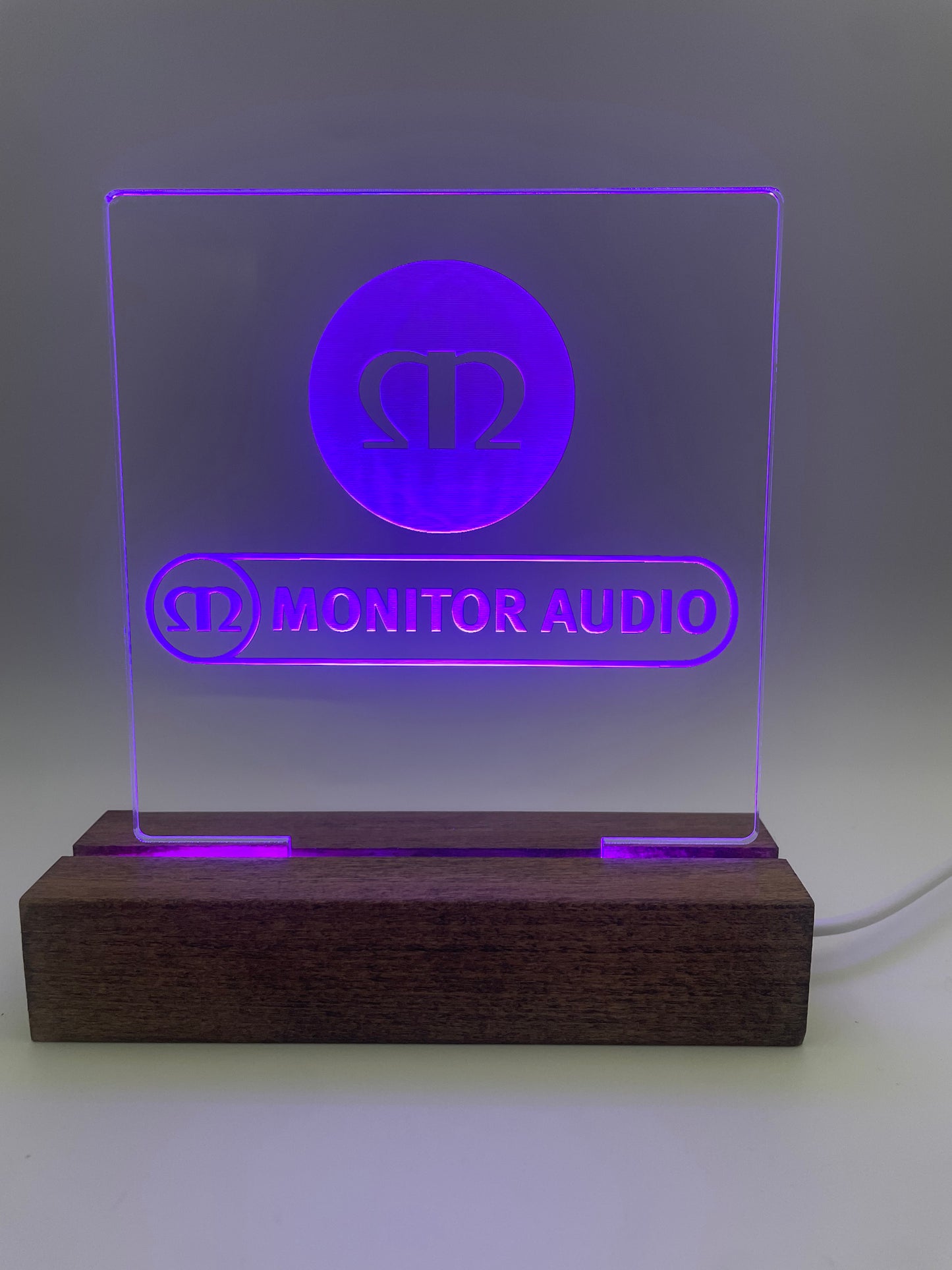 LED Acrylic Music Sign with Multi Color Wood Light Base Monitor Audio
