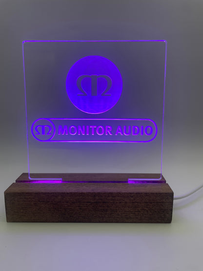 LED Acrylic Music Sign with Multi Color Wood Light Base Monitor Audio