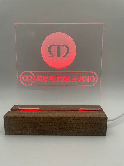 LED Acrylic Music Sign with Multi Color Wood Light Base Monitor Audio