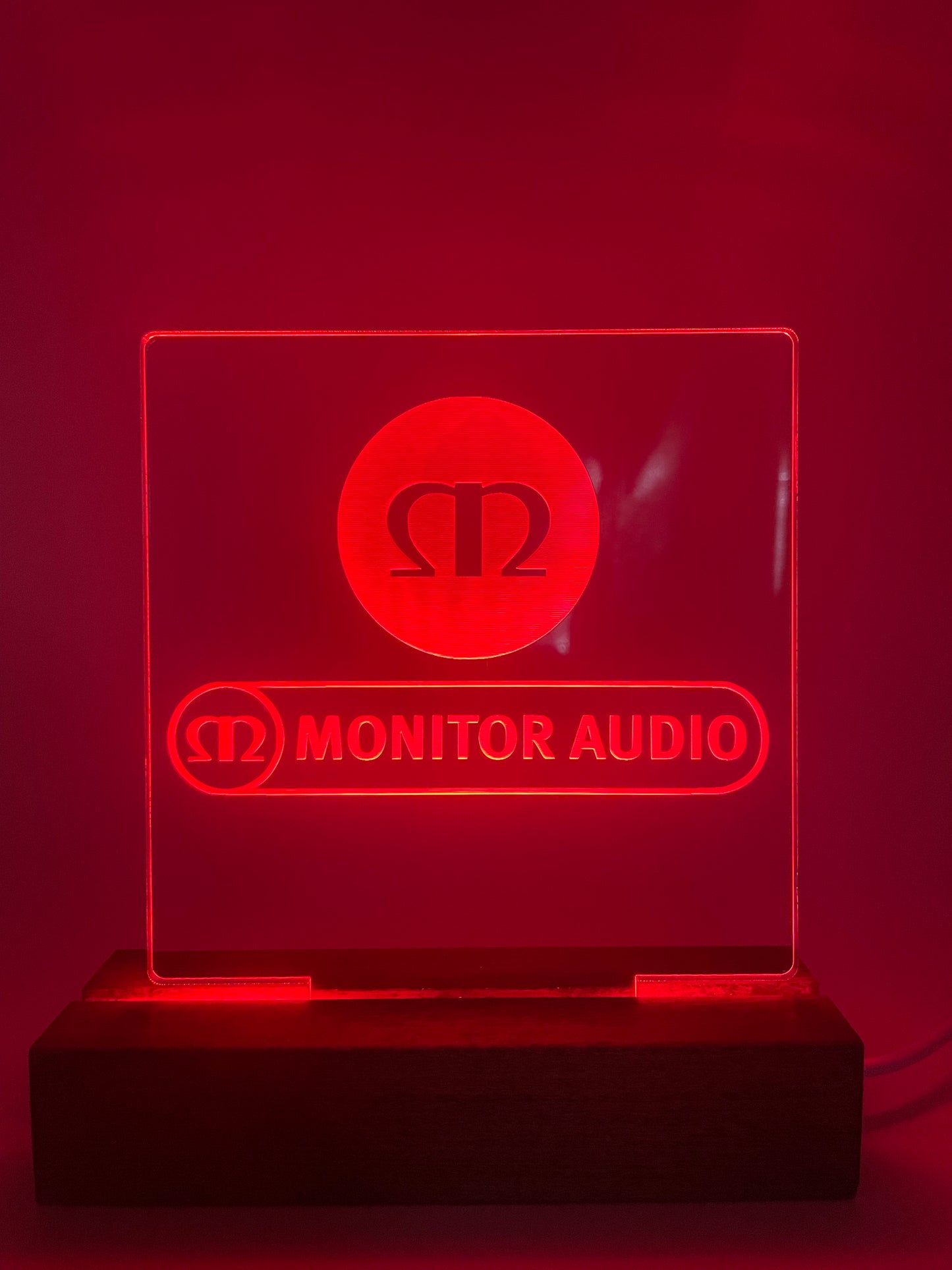 LED Acrylic Music Sign with Multi Color Wood Light Base Monitor Audio