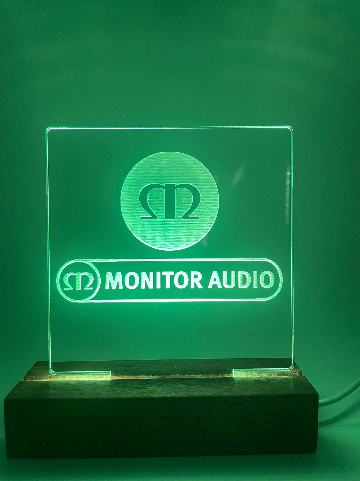 LED Acrylic Music Sign with Multi Color Wood Light Base Monitor Audio
