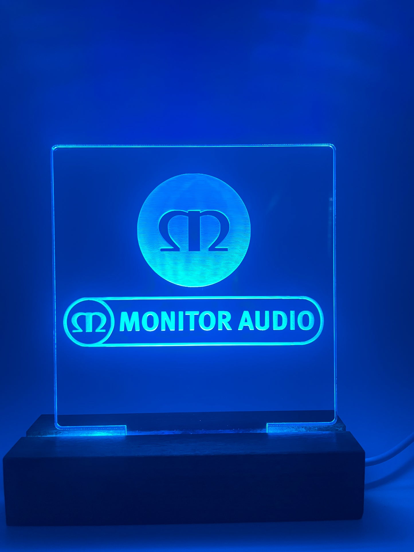 LED Acrylic Music Sign with Multi Color Wood Light Base Monitor Audio