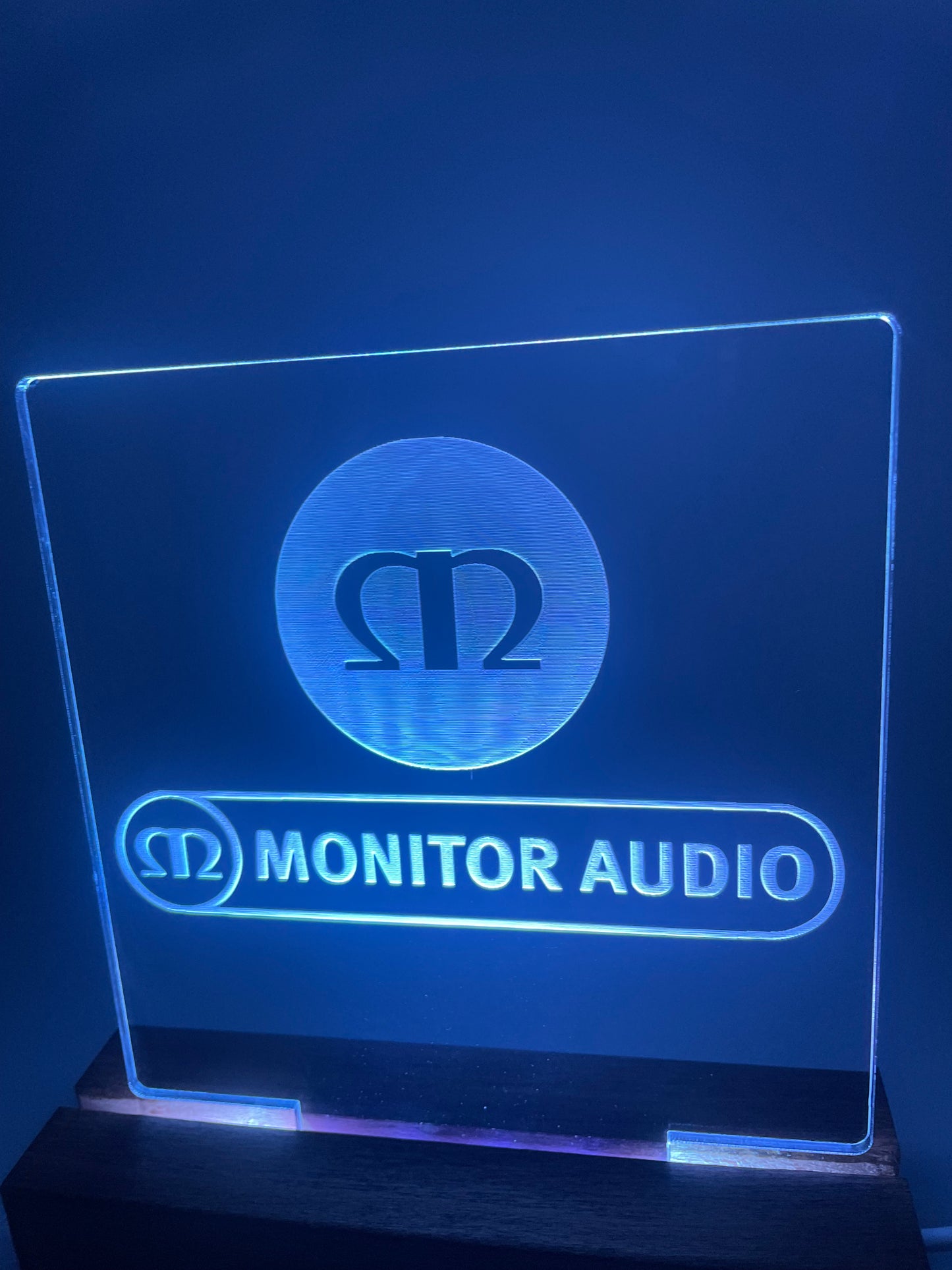 LED Acrylic Music Sign with Multi Color Wood Light Base Monitor Audio