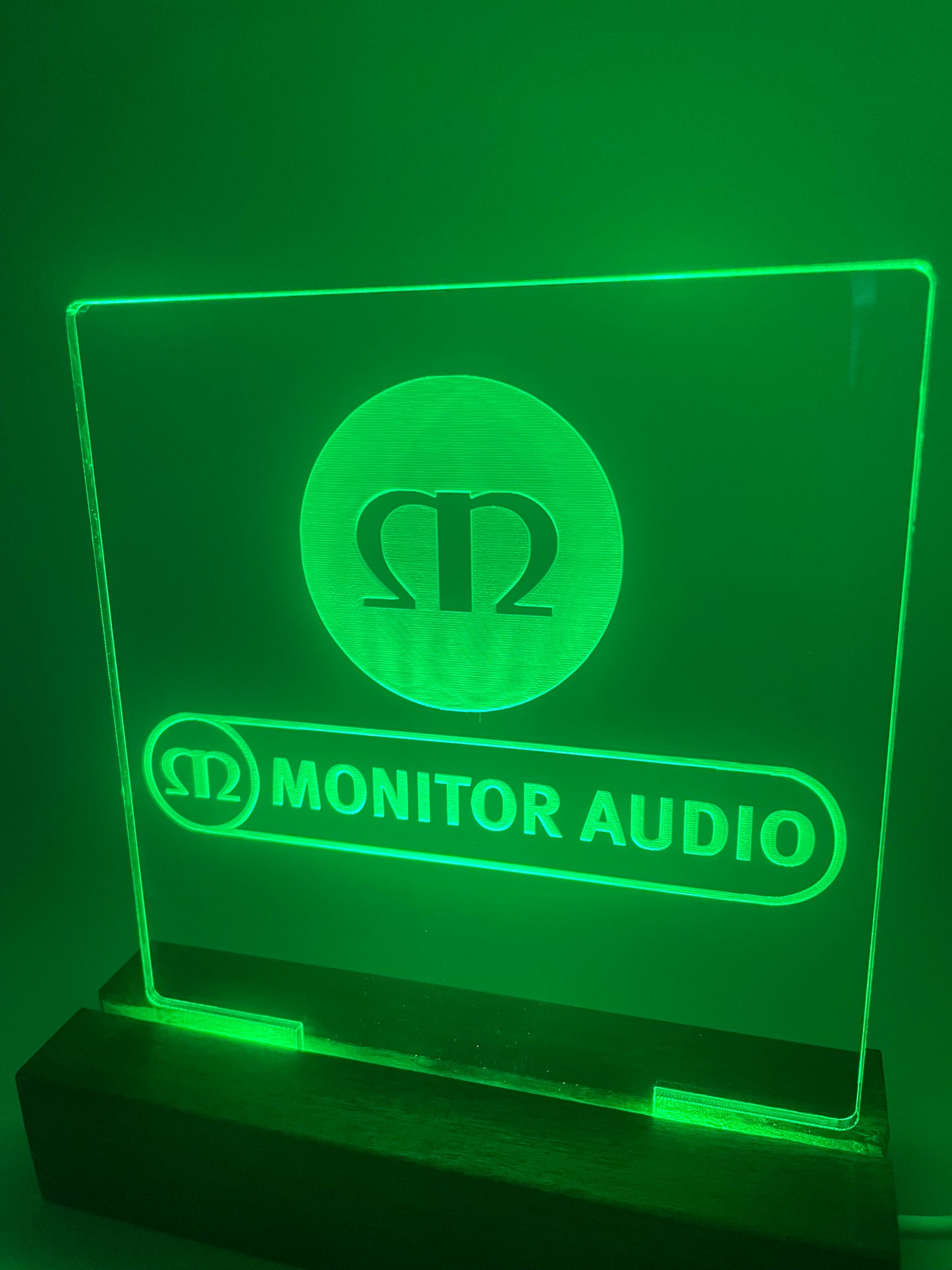 LED Acrylic Music Sign with Multi Color Wood Light Base Monitor Audio