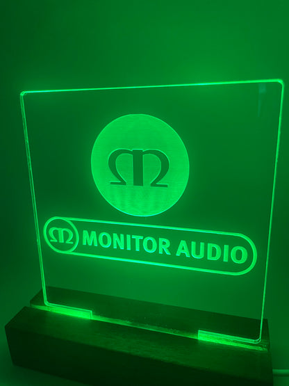 LED Acrylic Music Sign with Multi Color Wood Light Base Monitor Audio