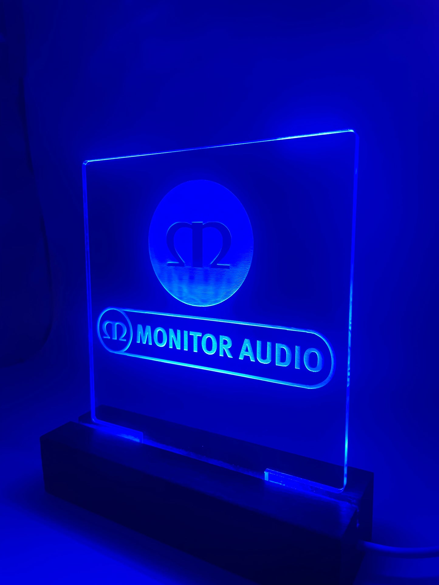 LED Acrylic Music Sign with Multi Color Wood Light Base Monitor Audio