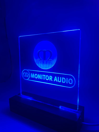 LED Acrylic Music Sign with Multi Color Wood Light Base Monitor Audio