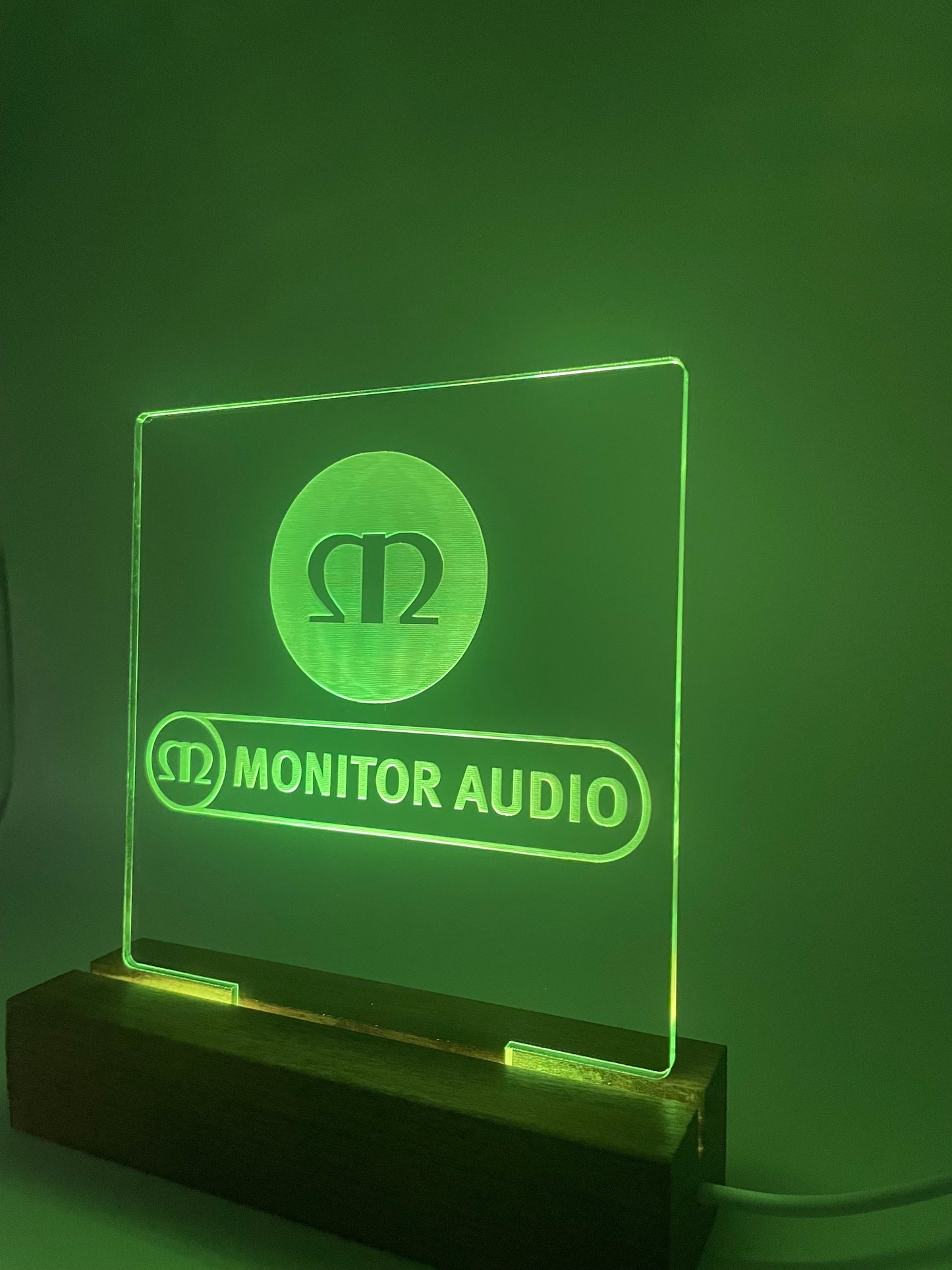 LED Acrylic Music Sign with Multi Color Wood Light Base Monitor Audio
