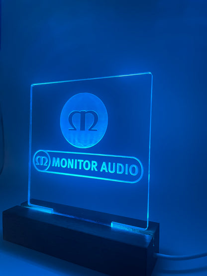 LED Acrylic Music Sign with Multi Color Wood Light Base Monitor Audio
