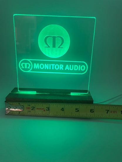 LED Acrylic Music Sign with Multi Color Wood Light Base Monitor Audio