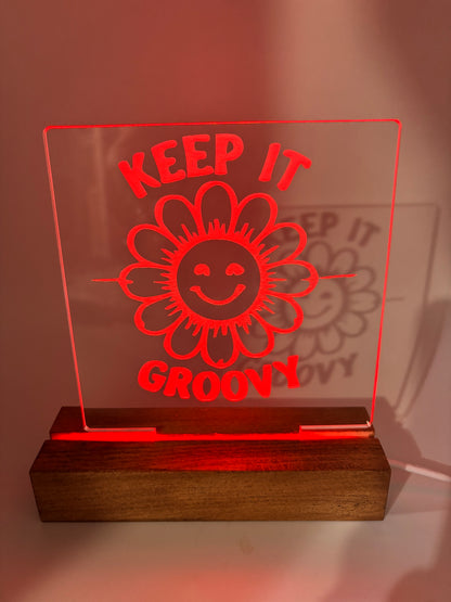 LED Acrylic Keep It Groovy Flower Sign