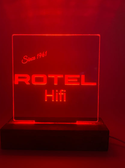 LED Acrylic Rotel Hifi Music Sign with Wood Base